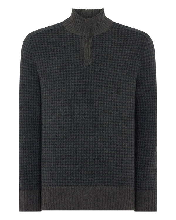 Men's Houndstooth Half Button Cashmere Sweater  2