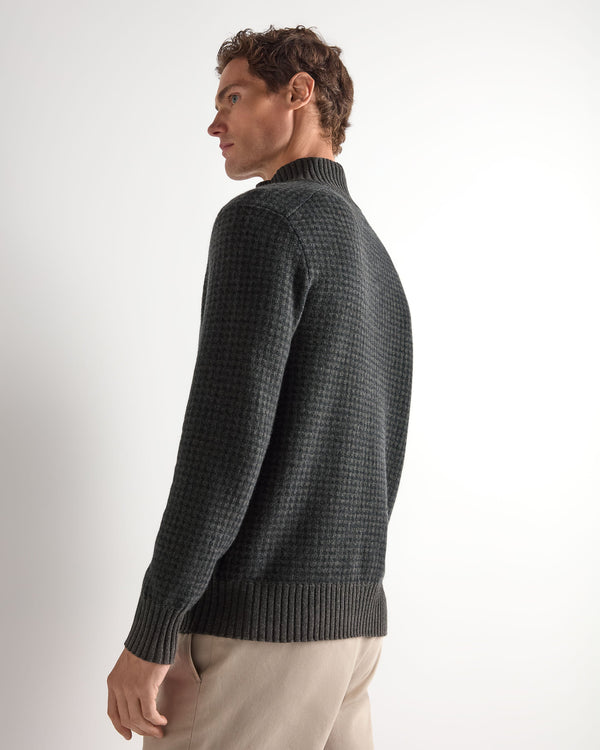 Men's Houndstooth Half Button Cashmere Sweater  4