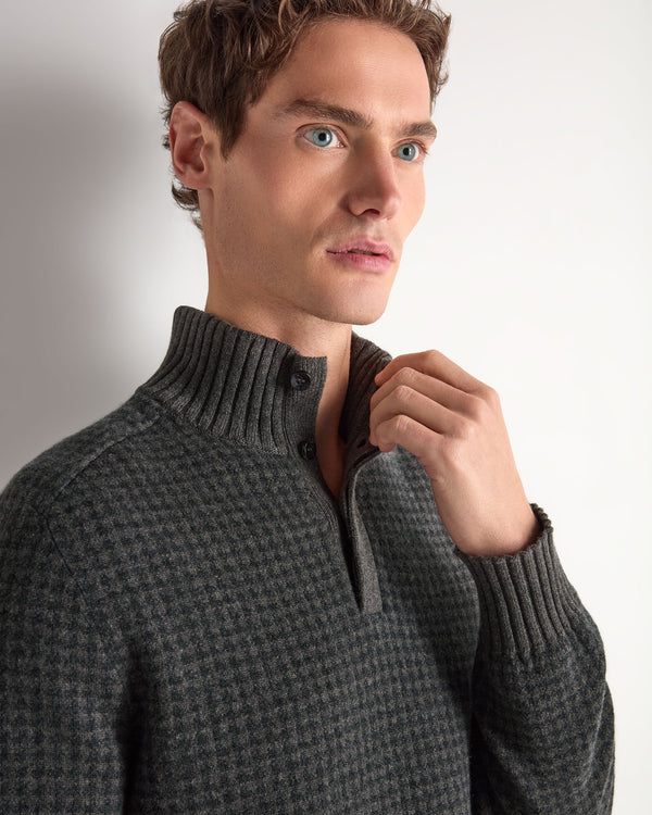 Men's Houndstooth Half Button Cashmere Sweater  5