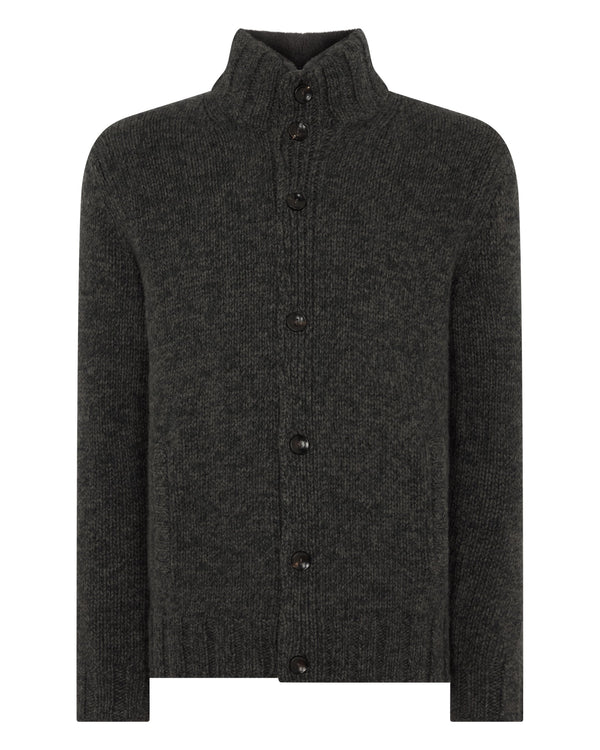 Men's Cashmere Melange Button Cardigan With Fur Trim  2