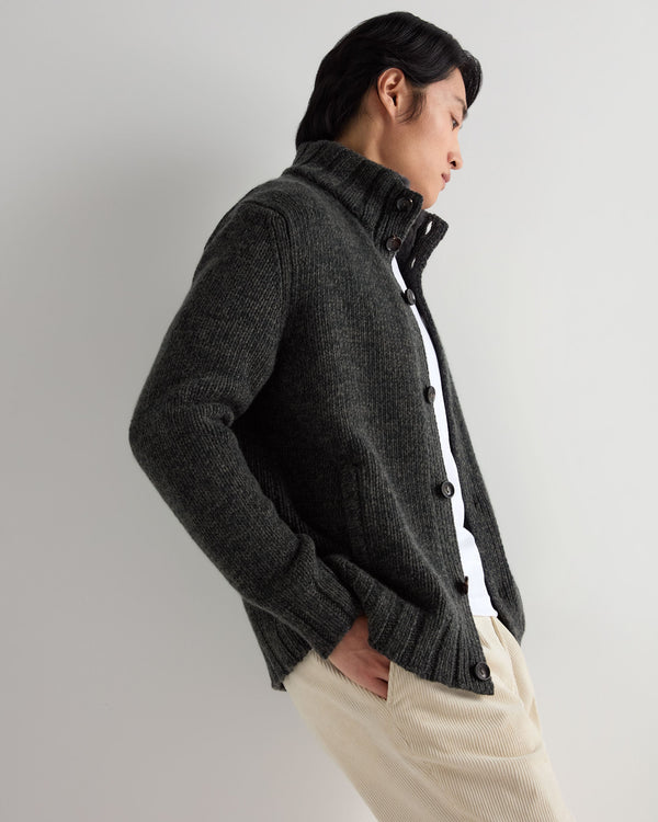 Men's Cashmere Melange Button Cardigan With Fur Trim  7