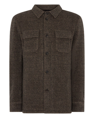 N.Peal Men's Cashmere Herringbone Shacket Brown