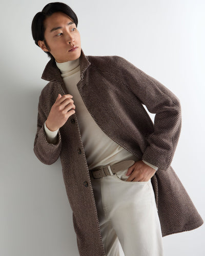 N.Peal Men's Herringbone Coat Brown Herringbone