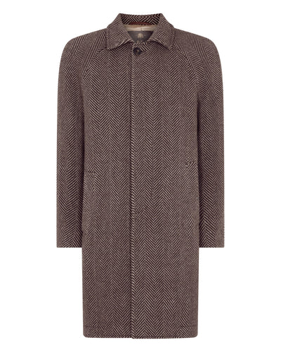 N.Peal Men's Herringbone Coat Brown Herringbone