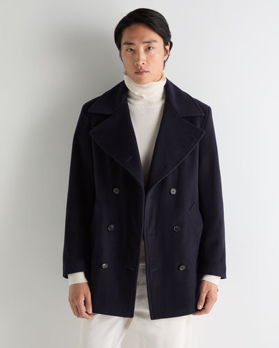 N.Peal Men's Double Breasted Peacoat Navy Blue