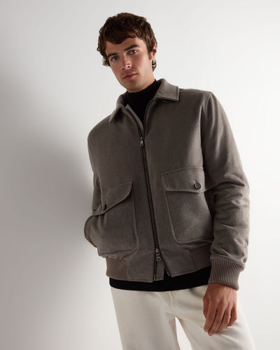N.Peal Men's High Collar Blouson Jacket Mid Grey