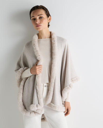 N.Peal Women's Ayla Fur Trim Cashmere Cape Pebble Grey