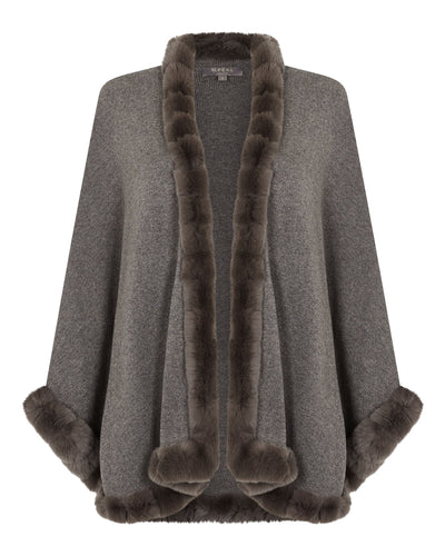 N.Peal Women's Ayla Fur Trim Cashmere Cape Wood Smoke Brown