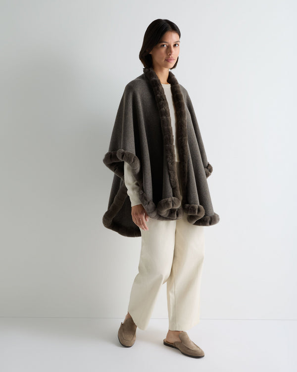 Women's Ayla Fur Trim Cashmere Cape 3