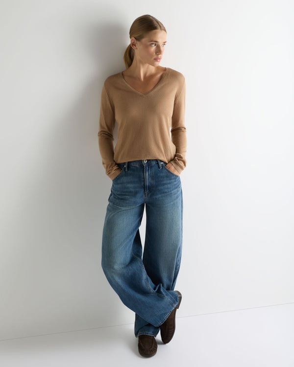 N.Peal Women's Imogen Superfine Cashmere V Neck Jumper Caramel Brown