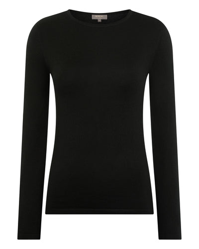 N.Peal Women's Eden Superfine Cashmere Round Neck Top Black