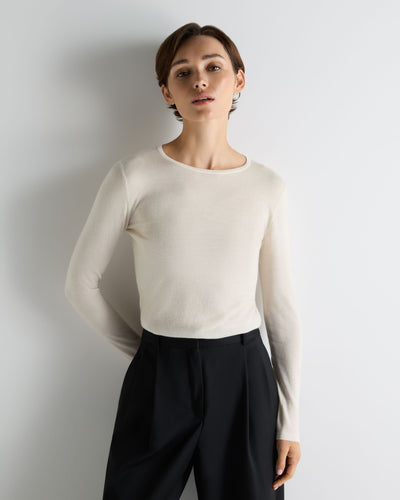 N.Peal Women's Eden Superfine Cashmere Round Neck Top New Ivory White