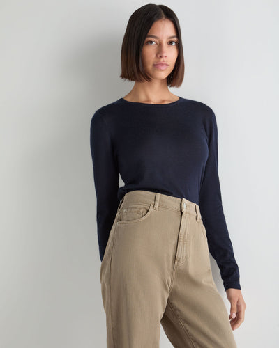 N.Peal Women's Eden Superfine Cashmere Round Neck Top Navy Blue