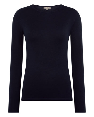 N.Peal Women's Eden Superfine Cashmere Round Neck Top Navy Blue