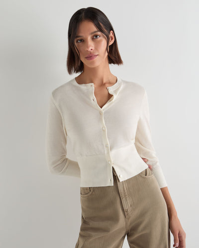 N.Peal Women's Darcie Superfine Cashmere Cropped Cardigan New Ivory White