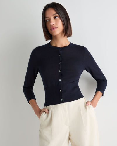 N.Peal Women's Darcie Superfine Cashmere Cropped Cardigan Navy Blue