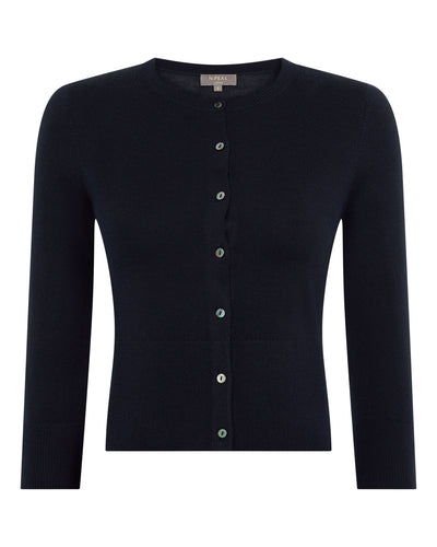 N.Peal Women's Darcie Superfine Cashmere Cropped Cardigan Navy Blue