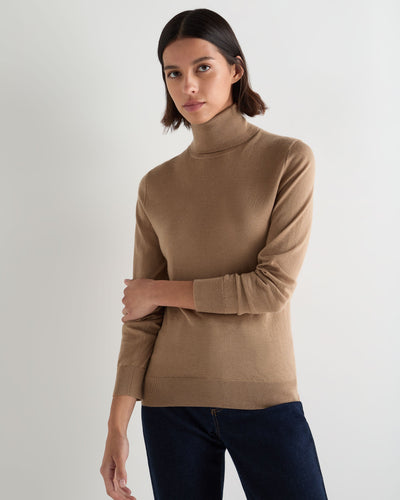 N.Peal Women's Margot Superfine Cashmere Roll Neck Jumper Caramel Brown