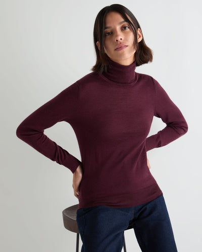 N.Peal Women's Margot Superfine Cashmere Roll Neck Jumper Damson Red