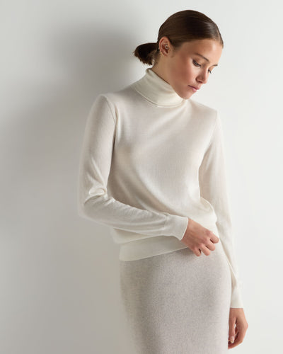 N.Peal Women's Margot Superfine Cashmere Roll Neck Jumper New Ivory White