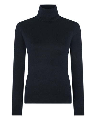 N.Peal Women's Margot Superfine Cashmere Roll Neck Jumper Navy Blue