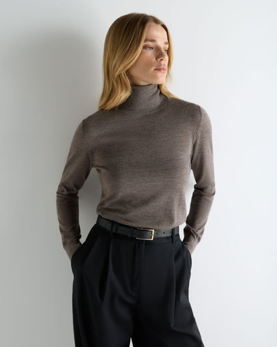 N.Peal Women's Margot Superfine Cashmere Roll Neck Jumper Pecan Brown