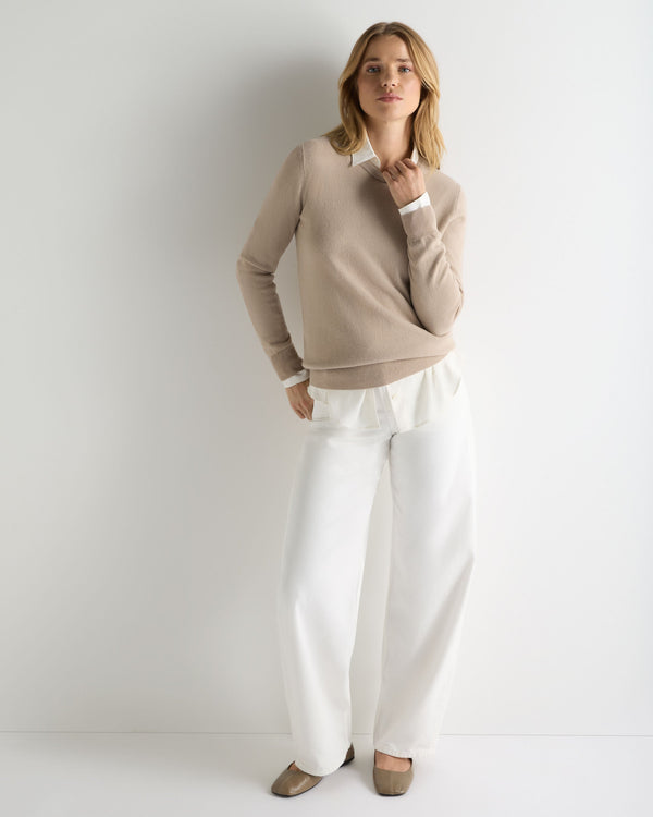 N.Peal Women's Evie Classic Round Neck Cashmere Jumper Cashew Brown