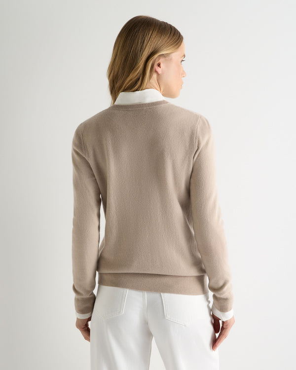 N.Peal Women's Evie Classic Round Neck Cashmere Jumper Cashew Brown