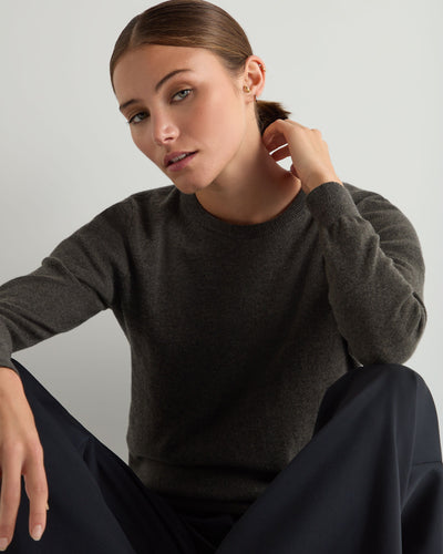 N.Peal Women's Evie Classic Round Neck Cashmere Jumper Grey Moss