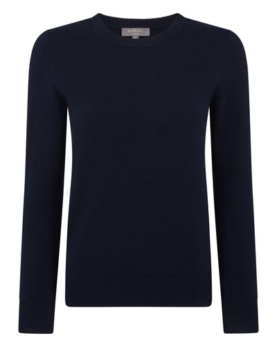 Women's Evie Classic Round Neck Cashmere Sweater Navy Blue
