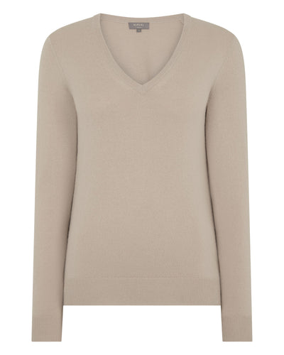 N.Peal Women's Phoebe V Neck Cashmere Jumper Cashew Brown