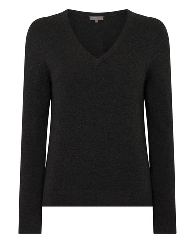 N.Peal Women's Phoebe V Neck Cashmere Jumper Deep Charcoal Grey