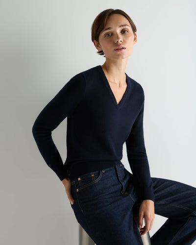 Women's Phoebe V Neck Cashmere Sweater Navy Blue