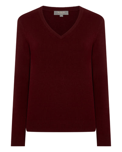 N.Peal Women's Phoebe V Neck Cashmere Jumper Rustic Red