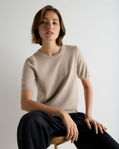 N.Peal Women's Milly Classic Cashmere T-Shirt Cashew Brown