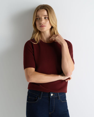 N.Peal Women's Milly Classic Cashmere T-Shirt Rustic Red