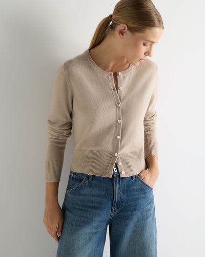 N.Peal Women's Ivy Cropped Cashmere Cardigan Cashew Brown