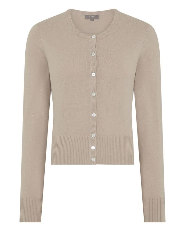 N.Peal Women's Ivy Cropped Cashmere Cardigan Cashew Brown