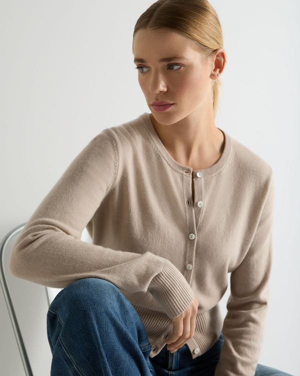 N.Peal Women's Ivy Cropped Cashmere Cardigan Cashew Brown