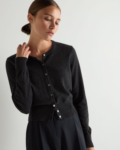 N.Peal Women's Ivy Cropped Cashmere Cardigan Deep Charcoal Grey