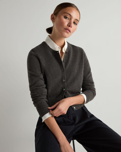 N.Peal Women's Ivy Cropped Cashmere Cardigan Grey Moss