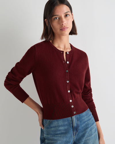N.Peal Women's Ivy Cropped Cashmere Cardigan Rustic Red