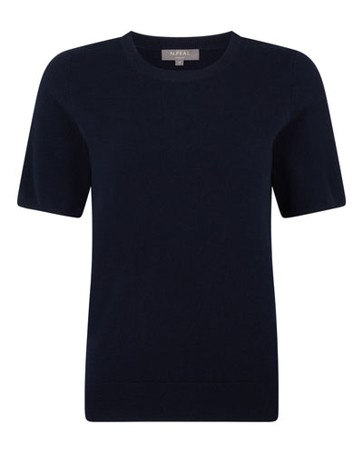 Women's Round Neck Cashmere T Shirt Navy Blue
