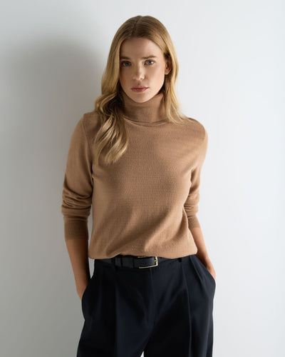 N.Peal Women's Luna Roll Neck Cashmere Jumper Camel Brown