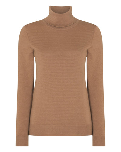 N.Peal Women's Luna Roll Neck Cashmere Jumper Camel Brown