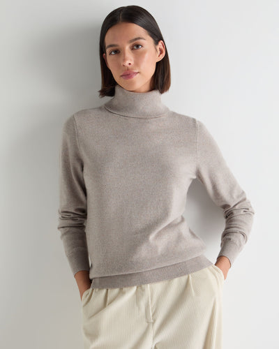 N.Peal Women's Luna Roll Neck Cashmere Jumper Oat Grey