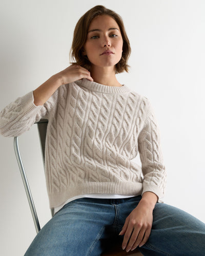 N.Peal Women's Emilia Cable Round Neck Cashmere Jumper With Lurex Frost White Sparkle