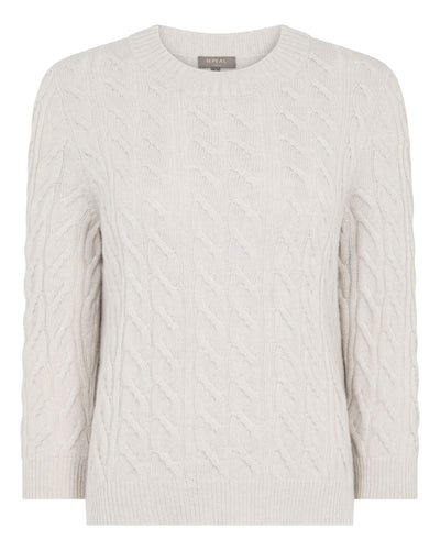 N.Peal Women's Emilia Cable Round Neck Cashmere Jumper With Lurex Frost White Sparkle