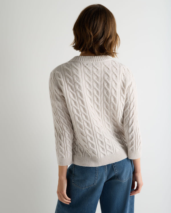 Women's Emilia Cable Round Neck Cashmere Sweater With Lurex 4