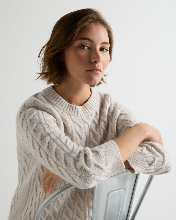 Women's Emilia Cable Round Neck Cashmere Sweater With Lurex 5